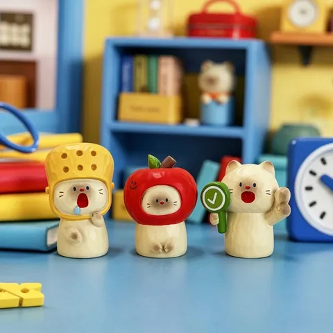 Lindos Adornos de Caja Ciega de Resina de Gato y Oso Figuras Decorativas de Animales para el Hogar Oficina Estudiantes Regalo