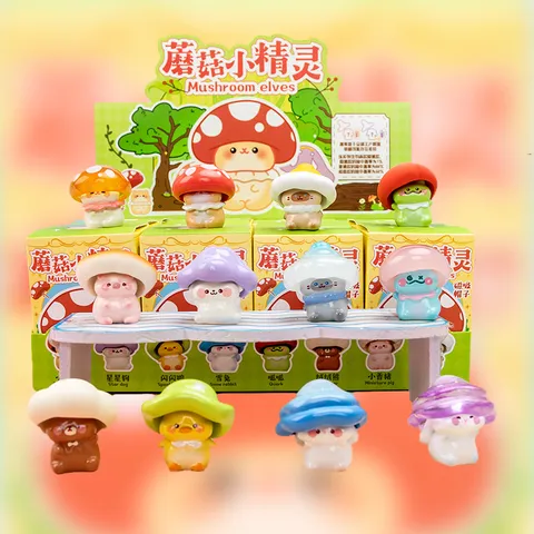 Cute Mushroom Elf Resin Miniature Figurines Blind Box Mini Trendy Collectible Dolls Magnetic Hat Desktop Ornaments Home Decor