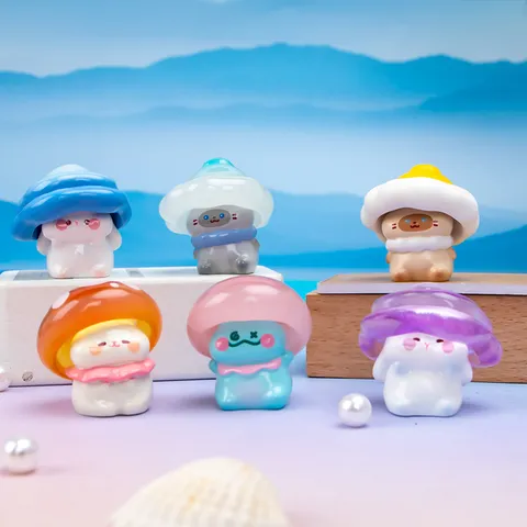 Cute Mushroom Elf Resin Miniature Figurines Blind Box Mini Trendy Collectible Dolls Magnetic Hat Desktop Ornaments Home Decor