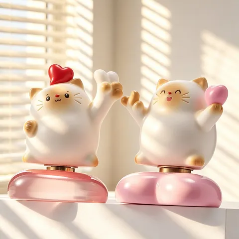 Ornement de Figurine Rotative de Boîte Mystère de Chat de Dessin Animé de Résine Miniature Décorative pour Maison Bureau
