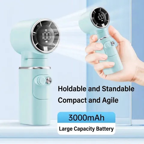 Ventilador de Mano de Alta Velocidad 100 Engranajes Carga USB Portátil Turbo Plegable Pantalla LED 3000mAh Pequeño Ventilador para Viajes al Aire Libre