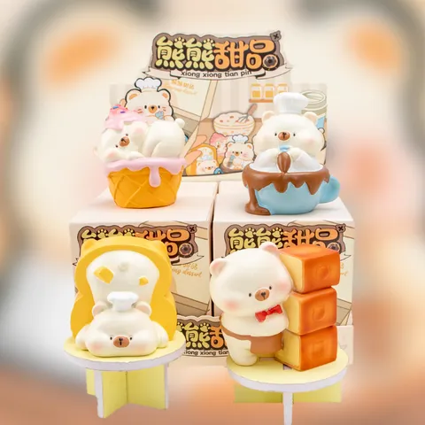 Serie de Postres de Oso Lindo Figura de Resina Caja Ciega Creativa Postre para Mascotas Adorno de Mesa Regalo para Niños Mini Estatua