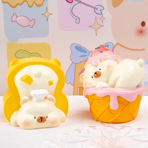 Serie de Postres de Oso Lindo Figura de Resina Caja Ciega Creativa Postre para Mascotas Adorno de Mesa Regalo para Niños Mini Estatua
