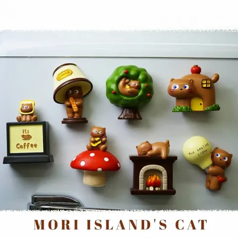 Aimant de Réfrigérateur Chat Lumineux Blind Box Figurine en Résine Mori Island Cat Autocollant Magnétique LED pour Déco de Bureau Cadeau