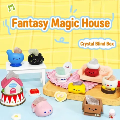 Fantaisie Mystery House Crystal Blind Box Ornement en Résine Pierre Naturelle Dessin Animé Décoration de Bureau Cadeau