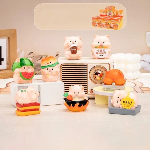 Simpatica Statuina in Resina Serie Cartoon Piggy Food Street Blind Box Anime da Collezione Ornamento da Scrivania Giocattolo Miniatura Regalo