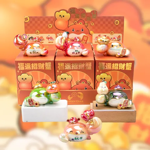 Boîte Aveugle Crabe de la Chance Figurine en Résine Animal de Dessin Animé de Collection Peinte à la Main Ornement de Bureau Cadeau d'Anniversaire Enfants