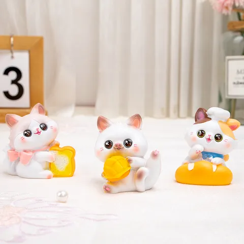 Gluttonous Cat Series Blind Box Resin Figure Cartoon Animal Food Theme Desktop Ornament Surprise Gift For Kids Home Decoration