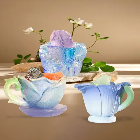 Figurine en Résine Énergie Florale Boîte Mystère Ornement de Bureau Style Guérison Cristal Décoration de Maison Cadeau d'Anniversaire