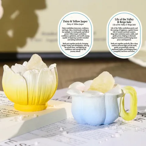 Créatif Fleur en Résine Énergie Boîte Mystère Ornement Guérison Couleur Macaron Décoration de Bureau Pierre Naturelle Artisanat Cadeau Bureau
