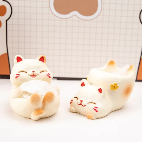 Lucky Cat Crystal Blind Box Resin Figurine Cute Animal Maneki Neko Desk Ornament With Natural Stone Crystal Desktop Decor For Office Gift