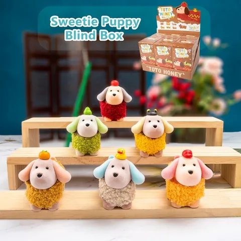Sweetie Puppy Blind Box Puppy Figure Flocked Resin Desktop Ornament Cute Cartoon Dog Statue Surprise Birthday Gift Home Decor