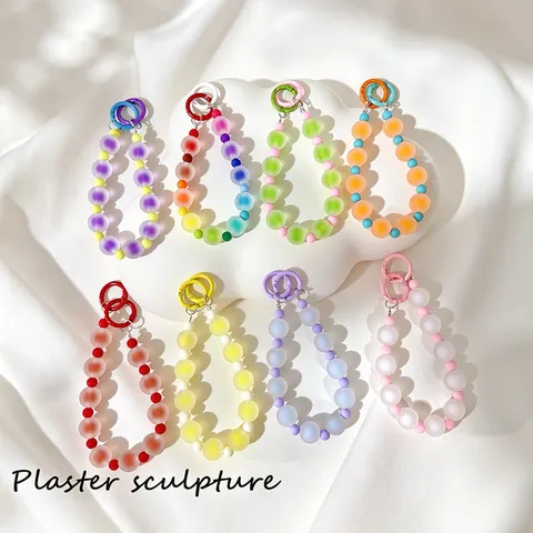 Handmade Frosted Jelly Beaded Phone Charm Lanyard Cute Dopamine Colorful Macaron Beads Wrist Strap Keychain For Women Bag Decor