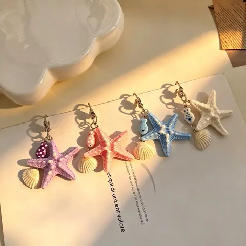 Porte-clés Pendentif Étoile de Mer Coquillage Poisson en Résine Style Océan pour Femme Pendentif de Sac Mode Cadeau