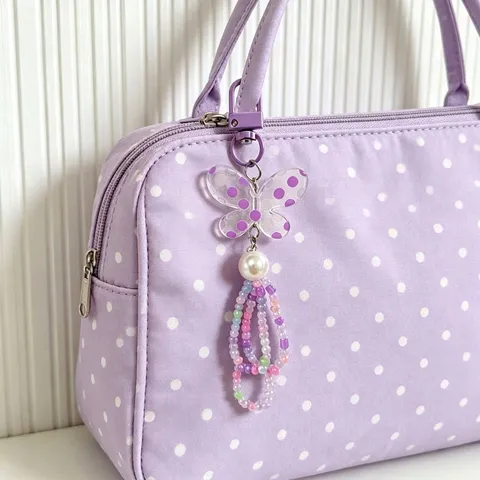Handmade Beaded Butterfly Phone Charm Acrylic Artificial Pearl Phone Lanyard Keychain Bag Charm For Women Decorative Pendant