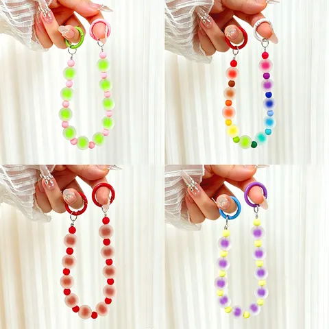 Handmade Frosted Jelly Beaded Phone Charm Lanyard Cute Dopamine Colorful Macaron Beads Wrist Strap Keychain For Women Bag Decor
