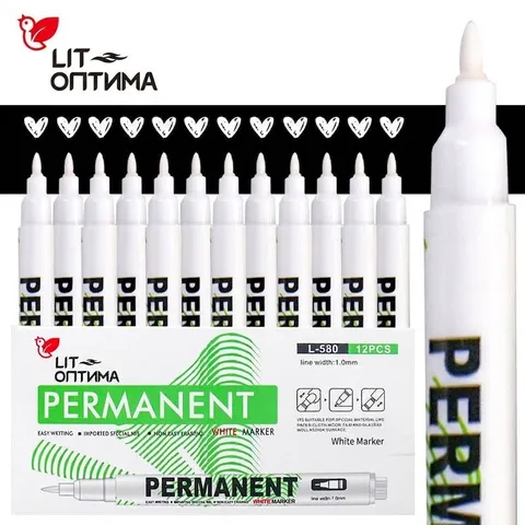 White Permanent Marker Fine Point Waterproof Oil Based Tire Paint Pen Refillable Fast Drying DIY Craft School Office Stationery