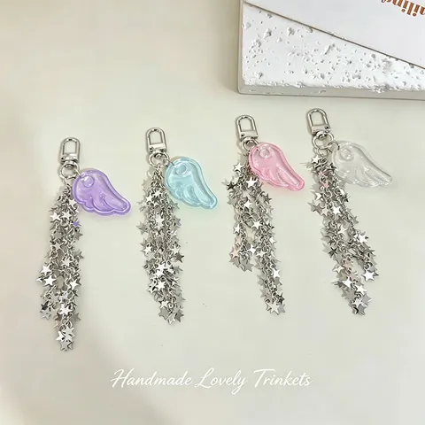 Angel Wing Star Keychain Tassel Bag Charm Japanese Sweet Cool Metal Accessory For Women Girl Phone Jewelry Gift
