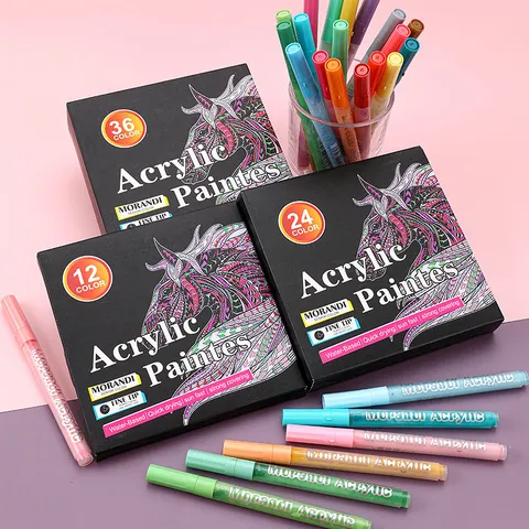 Stylo de Peinture Acrylique Morandi Marqueurs à Base d'Eau Séchage Rapide Imperméable Stylos de Peinture d'Art pour Bricolage et Dessin