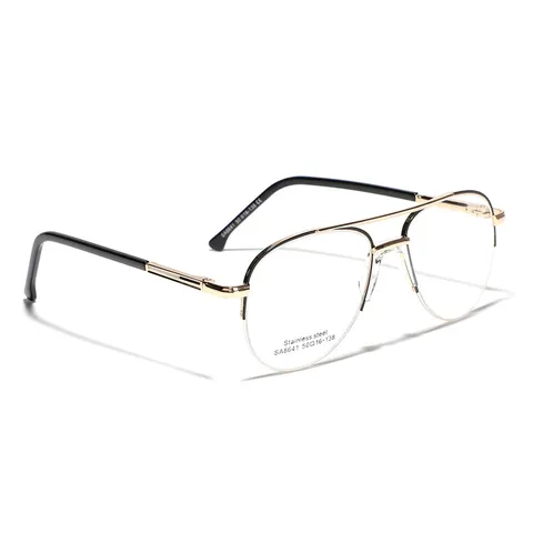 Retro Aviator Stainless Steel Optical Glasses Frame Double Bridge Half Frame Metal Eyeglasses For Men Women Plain Glasses
