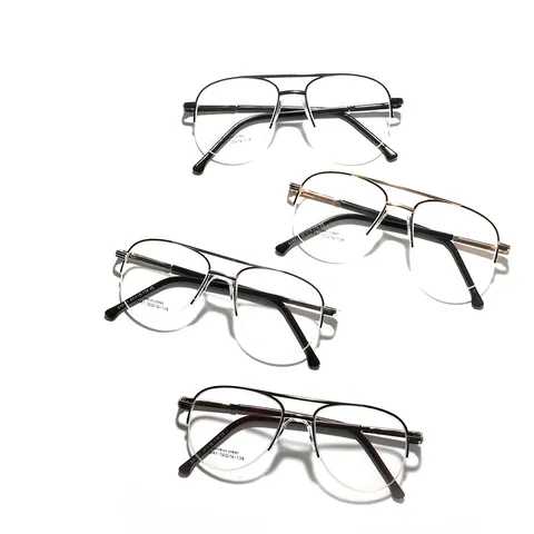 Retro Aviator Stainless Steel Optical Glasses Frame Double Bridge Half Frame Metal Eyeglasses For Men Women Plain Glasses