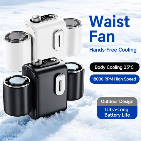 Portable Cooling Waist Fan Dual Cylinder USB Rechargeable Digital Display Personal Wearable Fan For Outdoor Work Sports