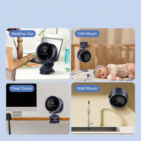 Multi-Functional Clip-On Desk Fan USB Rechargeable Mini Quiet Air Circulation Fan With Digital Display For Office Bedroom