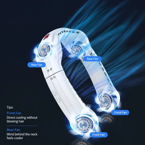 Ventilatore da Collo Pieghevole Portatile USB Ricaricabile Quad-Core Senza Pale Ventilatore Personale Indossabile 3 Velocità Raffreddamento Estivo all'Aperto