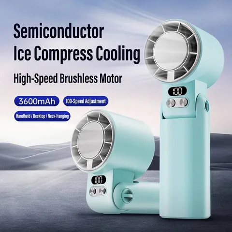 Ventilador de Mano Enfriamiento por Hielo Portátil Plegable Recargable Ventilador Personal para Viajes Exterior 100 Niveles Pantalla LED