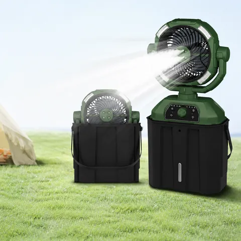 Outdoor Camping Fan USB Rechargeable Portable Oscillating Misting Fan With LED Light Long Battery Life Camping Tent Fan