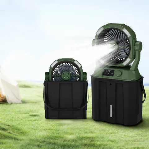 Portable Outdoor Camping Fan With LED Light USB Rechargeable Mist Fan With Water Tank For Fishing And Travel