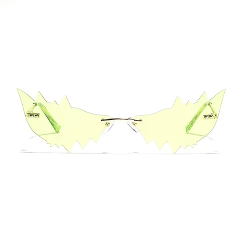 Y2K Rimless Jagged Cat Eye Sunglasses Men Women Metal Frame Bat Wing Shaped Lenses Party Fun Decorative Sun Glasses AC Lens