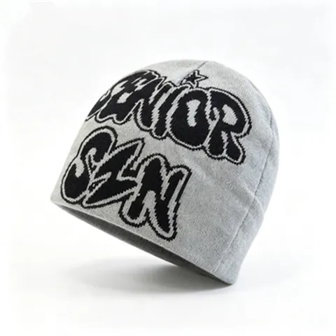 SENIOR SZN Letter Jacquard Knitted Beanie Hat For Men Women Autumn Winter Streetwear Hip Hop Warm Acrylic Knit Skull Cap