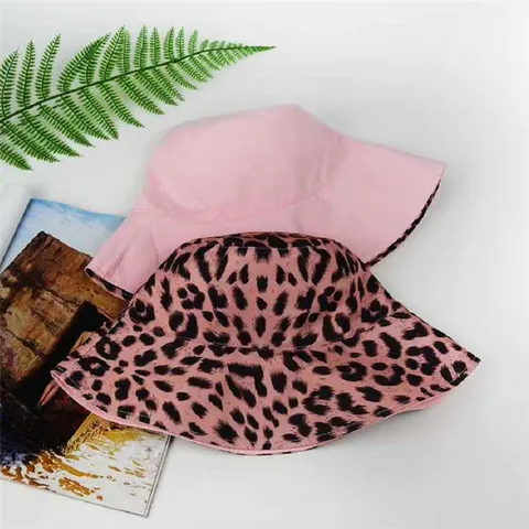 Sombrero de Pescador Reversible con Estampado de Leopardo para Mujer Algodón Plegable de Doble Cara Protección Solar Ala Ancha