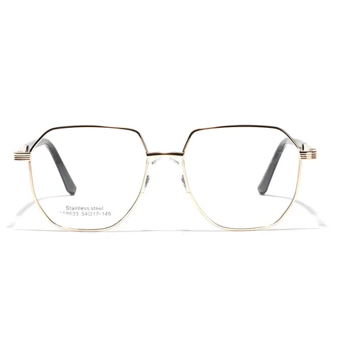 Retro Polygonal Metal Frame Glasses Women Men Large Square Frame Stainless Steel Clear Lens Eyewear Simple Fashion Optical Frame