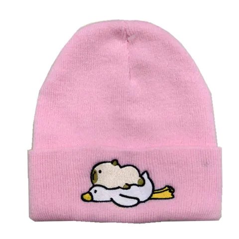 Damen Wasserschwein Bestickt Strickmütze Cartoon Capybara Acryl Warme Wintermütze Trendy Streetwear Wollmütze Randlos Beanie