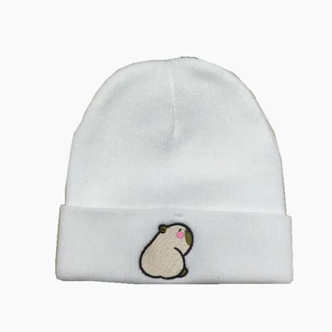 Damen Wasserschwein Bestickt Strickmütze Cartoon Capybara Acryl Warme Wintermütze Trendy Streetwear Wollmütze Randlos Beanie