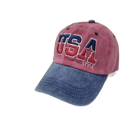 Vintage Colorblock Cotton Baseball Cap With USA Style 3D Embroidery Adjustable Sun Hat For Men Women Casual Outdoor Sports