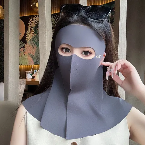 Seamless Ice Silk Sunscreen Full Face Mask UV Protection Breathable Neck Guard For Summer Outdoor Cycling Unisex