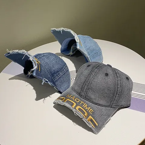 Retro Distressed Baseballkappe Gebrochenes Krempendesign Gewaschene Denim Baumwolle Soft Top Snapback Hut Hip Hop Street Style Unisex