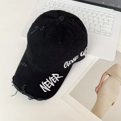Gorra de Béisbol de Algodón Distressed Vintage para Mujer Hombre NEVER GIVE UP Bordado Letras Lavado Retro Sombrero de Sol Hip Hop Snapback