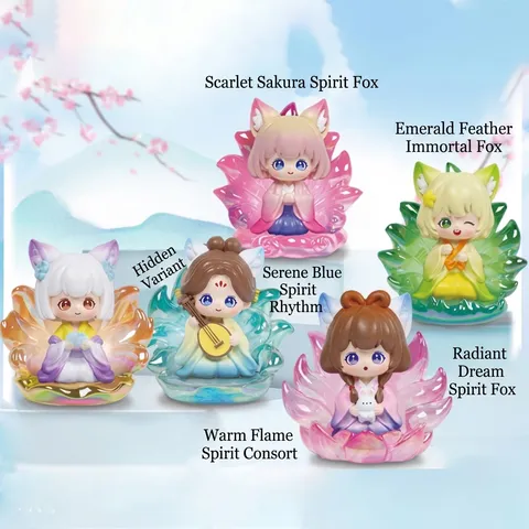 Cute Cartoon Resin Fox Fairy Blind Box Figure Lucky Soul Series Mythical Animal Statue Home Office Desk Decorative Ornament Gift