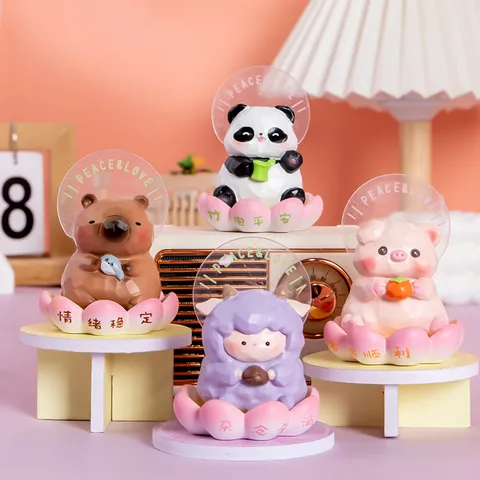 Mignonne Statue d'Animal en Résine Zen Lotus Ornement de Bureau Panda Capybara Cochon Mouton Style Bouddha Déco Bureau