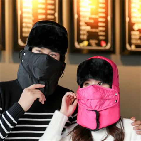 Sombrero Ushanka de Invierno para Hombres Mujeres Cortavientos Cálido Sombrero Lei Feng Con Orejeras Máscara Desmontable Forro de Felpa para Ciclismo al Aire Libre