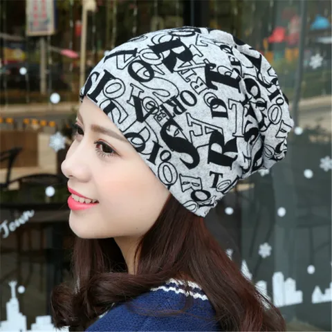 Unisex Multifunktionale Slouchy Beanie Mütze Kaschmir-Imitat Bedruckte Turban Schal Pferdeschwanz Mütze Für Damen Herren