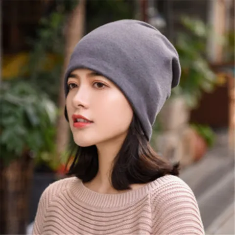 Solid Color Slouchy Beanie Hat For Women Men Cotton Blend Multifunctional Neck Warmer Headscarf Chemo Hat Warm Postpartum Beanie