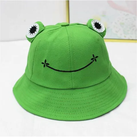 Süßer Frosch Anglerhut Baumwolle Besticktes Lächeln Gesicht Fischerhut Mit 3D Großen Augen Für Kinder Erwachsene Sommer Sonnenschutz Outdoor Sonnenhut