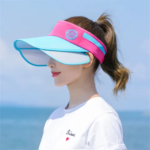 Damen Sonnenvisier Hut Mit Breiter Krempe Polyester Patchwork UV Schutz Atmungsaktiv Oben Offen Sommer Strand Urlaub Kappe