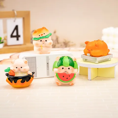 Simpatica Statuina in Resina Serie Cartoon Piggy Food Street Blind Box Anime da Collezione Ornamento da Scrivania Giocattolo Miniatura Regalo