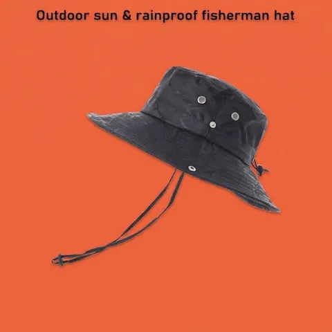 Chapeau de Pêcheur Camouflage Extérieur Imperméable Pare-soleil Protection UV Large Bord Chapeau Bob Avec Corde Coupe-vent pour la Pêche Randonnée Alpinisme